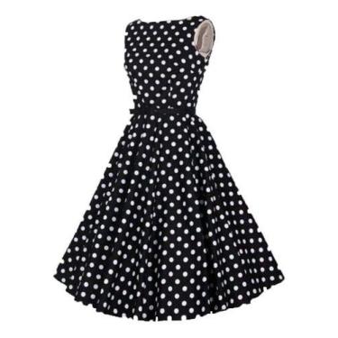 Imagem de Vestido Feminino Midi Godê Poa Bolinhas Festa Anos 60 E 80 - Casual Dr