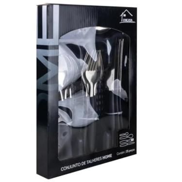 Imagem de Conjunto de Talheres em Aço Inox Preto, 25 Peças, com Porta Talher, para Mesa e Chá