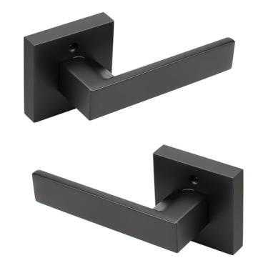 Imagem de Conjunto de trava de alavanca de banheiro de privacidade resistente para porta interior/externa, alça de trava de porta resistente, acabamento preto fosco, alavancas para cama/banheiro, 2 Pack, Dummy(With Screws Outside)