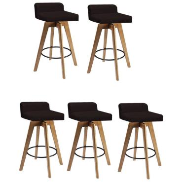 Imagem de Kit 05 Banqueta Alta Com Encosto Giratória Rute Madeira Balcão Bistrô Cozinha Corino Marrom