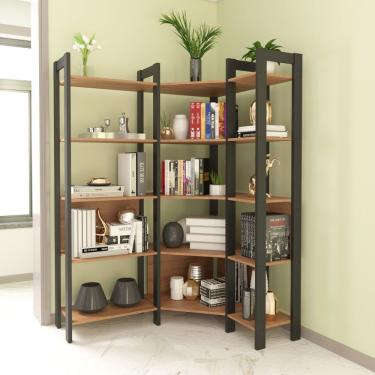 Imagem de Estante De Canto 15 Prateleiras Haia Yescasa Amêndoa/preto