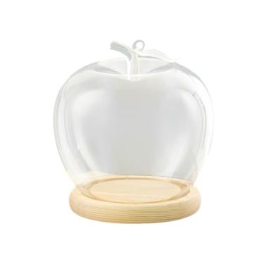 Imagem de Bothyi Pote de vidro cloche com base de madeira, transparente, diâmetro de 9 cm, para decoração de mesas centrais, bijuterias, itens colecionáveis ​​e joias, Bege