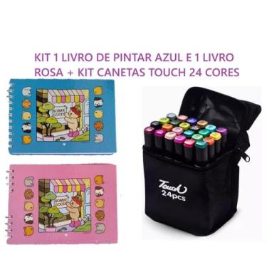 Imagem de Kit caneta touch ponta dupla com 24 cores + livro de colorir bobbie go