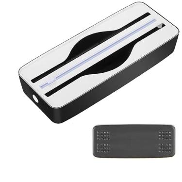 Imagem de Sonile Cortador De Cozinha Multifuncional Com Dois Compartimentos, Para Armazenamento E Corte Filme Plástico, Papel Alumínio Vegetal, Facilmente Materiais Ao Mesmo Tempo (Preto (Suckers))