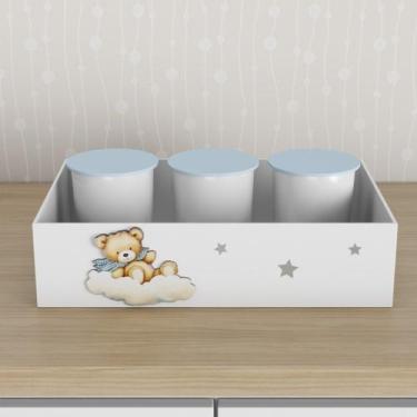 Imagem de Trio de Potes e Bandeja Kit Higiene MDF Urso Balão - Neném na Nuvem, A