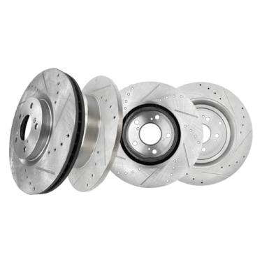 Imagem de PM Auto Conjunto de 4 rotores de freio a disco ranhurado dianteiro traseiro perfurado para 2007-2013 Acura MDX, 2010-2013 Acura ZDX, Honda Pilot 2009-2015, rotores de freio de substituição automotiva
