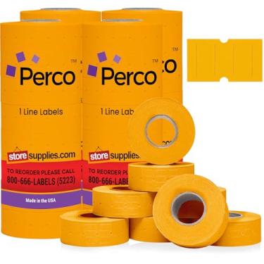 Imagem de Perco 1 linha de etiquetas laranja fluorescente - 32 rolos, 4 mangas, 32.000 etiquetas de preço e data em branco para Perco Lite, X, Plus e Pro 1 linha preço e armas de data - Feito nos EUA