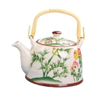 Imagem de Fenteer Chaleira de chá de bule de cerâmica Bule de café com infusor removível para família interior externa, Padrão de Bambu