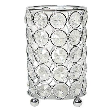 Imagem de Elegant Designs HG1001-CHR Elipse Vaso de flores decorativo de cristal, suporte de vela, centro de mesa de casamento, pincel de maquiagem ou copo organizador de caneta, 12 cm, cromado
