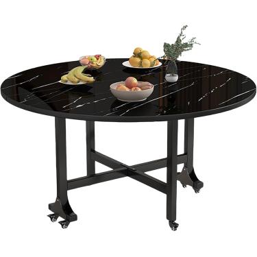 Imagem de Mesa De Jantar Dobrável Móvel, Mesa De Jantar Dobrável Com Roda, Mesa Extensível Multifuncional, Mesa De Jantar Redonda De Folha Solta Para Quarto De Cozinha De Pequeno Espaço, Black, 130x75cm