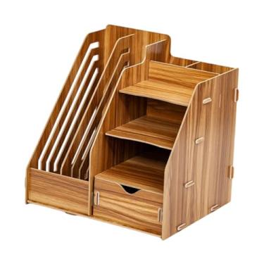 Imagem de Milageto Organizador de mesa, porta-arquivos para revistas, material de escritório, organizador de madeira resistente, porta-documentos para livros, para casa, Marrom