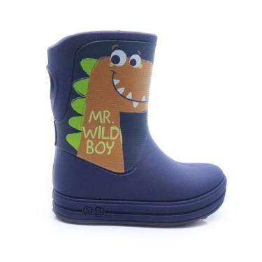 Imagem de Bota de Chuva Infantil Plugt Dino Azul Marinho Galocha Masculina Imper