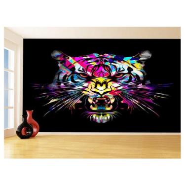 Imagem de Papel De Parede 3D Animais Tigre Rosto Arte Cor 3,5M Anm569 - Você Dec