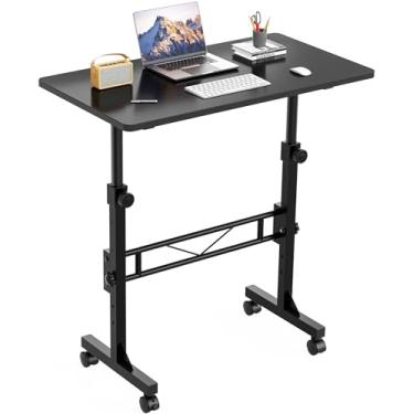 Imagem de HOMIDEC Mesa de pé, mesa pequena portátil de 81 cm, altura ajustável, mesas de escritório em casa com rodas, mesa de apoio para quarto, tapete de caminhada, escritório em casa, espaço pequeno, preto
