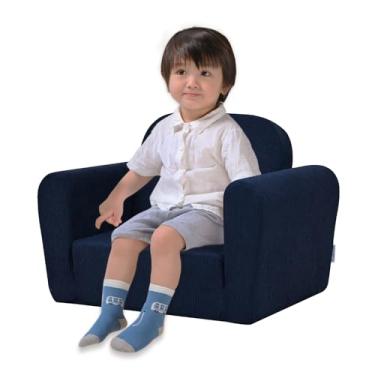 Imagem de Cadeira de sofá infantil de espuma, sofá simples para bebê, cadeira infantil portátil com tecido de veludo cotelê, poltrona infantil dobrada para sala de jogos ou quarto de 3 anos (azul)