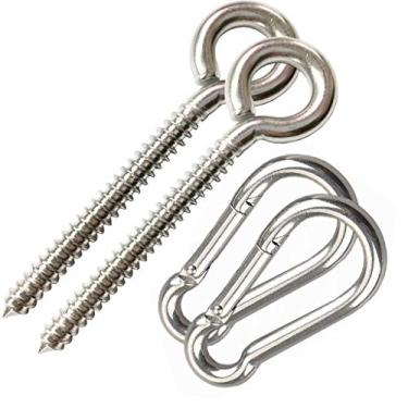 Imagem de AIVOOF Kit de suspensão de rede, ganchos de balanço resistentes ganchos de olho para pendurar balanço de aço inoxidável conjunto de mosquetão ferragens de balanço para ioga rede cadeira de balanço