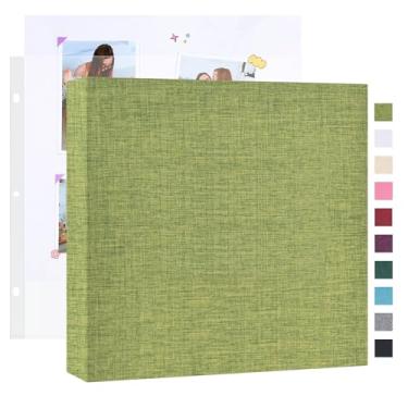 Imagem de Mublalbum Álbum de fotos faça você mesmo com 3 anéis, 25 x 25 cm, com 20 capas de plástico, 40 páginas, capa de linho, pasta para bebê, viagem, aniversário de casamento e projetos DIY (verde)