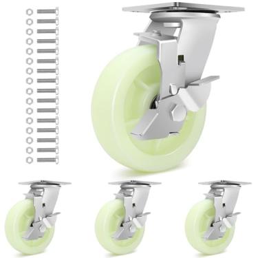 Imagem de W B D WEIBIDA Rodízios resistentes de 15 cm - 2,041 kg, conjunto de 4 rodízios de placa PP com rolamentos duplos, rodízios giratórios industriais silenciosos sem marcação para carrinhos de mão