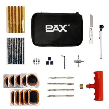 Imagem de PAX Kit de reparo de pneu de 37 peças com ferramenta substituível 4 em 1 de alça reta, ferramenta automotiva de plugues de pneu, medidor de pressão de pneu de lápis, patches de tubos. Motocicleta,