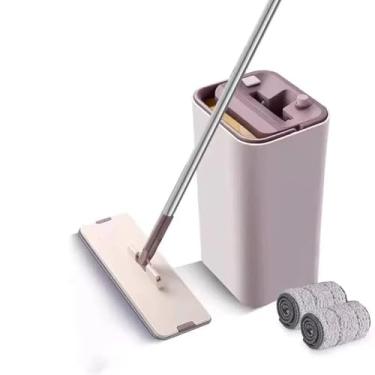 Imagem de TBATM Mop de Microfibra com 360 ° Auto Rotating Mop Head,Balde com Função de Espremer e Conjunto de Mop Plano,Uso Duplo de Seco e Molhado,para Laminado Telha de Mármore Pavimentos de Madeira Duro,A