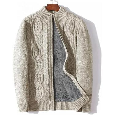 Imagem de Cjmhsh Suéter Cardigan Chunky Plus Size Camisola Masculina Engrossar Lã Quente Caxemira Cardigan De Inverno Gola Alta Masculino Outwear Jaqueta Pai, Ligth Gray, 7XL