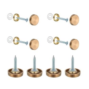 Imagem de YELARXI Parafusos de espelho 304 tampas decorativas de aço inoxidável fixadores de pregos, acabamento escovado de 20 mm adequado para ferragens de publicidade de sinal de espelho (8 peças ouro rosa)