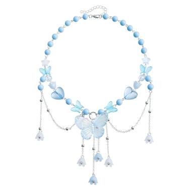 Imagem de WCRAZYE Colar com pingente de borboleta de fada para pingente Y2K com pingente de coração e borboleta borla feminina boêmia, bijuteria, Medium, Liga de aço, Zircônia cúbica