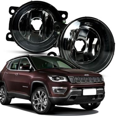 Imagem de Par Farol Auxiliar Milha Lente Vidro Aro Preto Compass 2016 2017 2018 2019