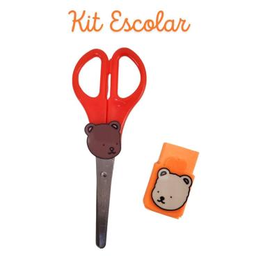 Imagem de Kit Escolar tesoura sem ponta e borracha Ursinhos Bobi goods papelaria borracha com capa escolar material férias escolar