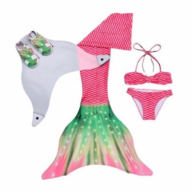 Imagem de Cauda de Sereia Completa Top Faixa + Nadadeira Melancia