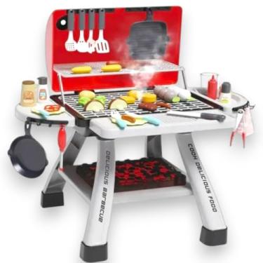 Imagem de Churrasqueira Infantil de Brinquedo com Acessórios Grelha com Efeitos Sonoros e Fumaça Kit Completo com Alimentos