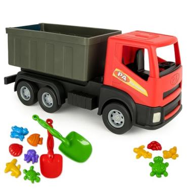 Imagem de Kit Caminhão Grande 35cm com 2 Pá e Forminha de Praia Brincadeira na Areia Castelinho