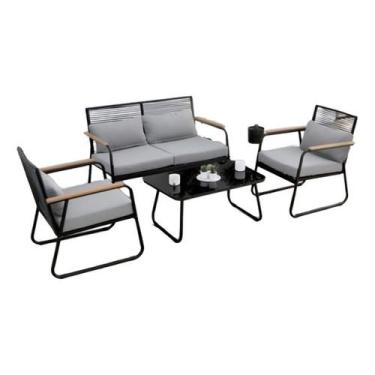 Imagem de Conjunto De Jardim Aco E Vime 4 Pecas Sofa, Poltrona E Mesa - Jhc Home