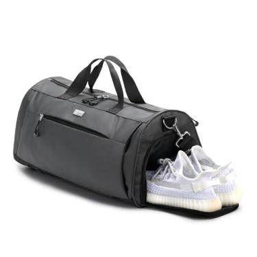 Imagem de TOPDesign Bolsa de ginástica para mulheres e homens, bolsa esportiva unissex com compartimento para sapatos e bolso molhado para viagens, esportes, academia, Cinza, Large, Academia