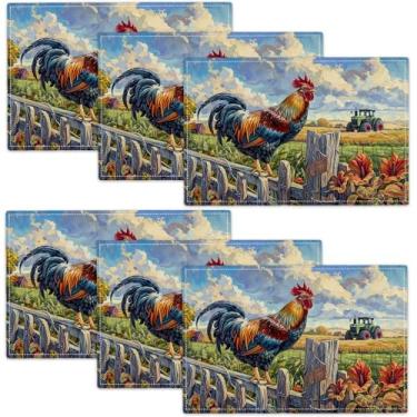 Imagem de Jogo americano de fazenda e caminhão, conjunto de 6 tapetes de mesa, decoração de imitação de linho resistente ao calor para decoração de jantar, cozinha, festa, restaurantes, 30,5 x 45,7 cm