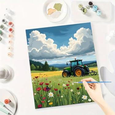 Imagem de Huacan Kits de pintura por números para adultos iniciantes sem moldura, faça você mesmo, paisagem, aldeia, desenho em tela, kit de pintura acrílica feito à mão com 3 pincéis 40,6 x 50,8 cm