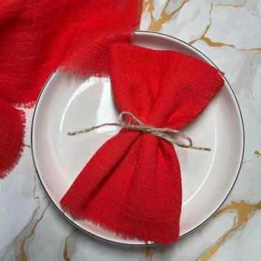 Imagem de 10/20 Pcs 32 * 32 Cm Guardanapos De Linho De Algodão Guardanapos Rústicos Guardanapos De Pano Guaze Guardanapos De Casamento Rústicos Guardanapos De Linho Rústicos Para, Red, 20PCS