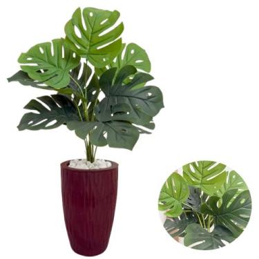 Imagem de Planta Artificial Costela de Adão Com Vaso Ondulado E Pedras - PlantaI