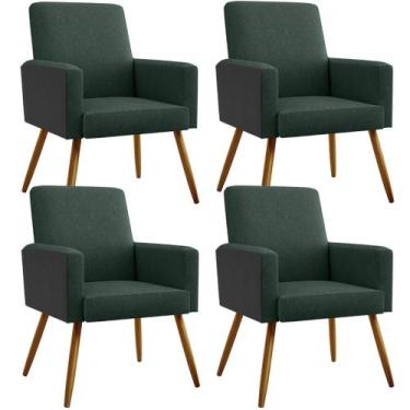 Imagem de Kit 04 Poltronas Decorativa Maria W01 Pés Palito Linho Verde Musgo mat