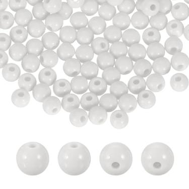 Imagem de HARFINGTON 200 peças de contas redondas de acrílico branco 6 mm de diâmetro 1,9 mm furo de resina plástica bolas lisas contas soltas para fazer joias, pulseiras, colar, brincos, faça você mesmo