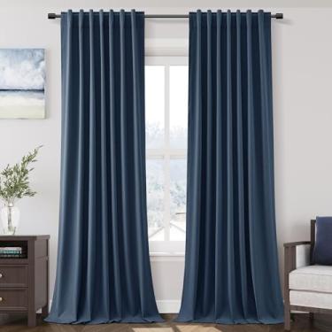 Imagem de Cortinas de janela de linho azul jeans preto 220 cm de comprimento aba traseira linho linho absorvente de som bloqueio de luz conjunto de 2 painéis para sala de jantar cortinas neutras rústicas