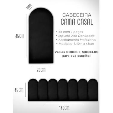 Imagem de Kit Cabeceiras Nuvem Infatil Estofada Cerquinha Modular Cama Solteiro Casal King Queen 45X20 Módulos Adesivos (Preto, Casal)