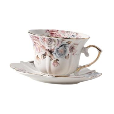 Imagem de Bothyi Caneca de café, caneca de chá, presentes de inauguração de casa, design de flores 200ml, fácil de limpar com alças, enfeite de uso comercial com pires