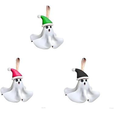 Imagem de Pacote com 3 decorações de Halloween ao ar livre, ambientes internos, decoração de fantasma de resina 3D, enfeites de fantasma de Halloween para pendurar em casa, ao ar livre, varanda, jardim, gramado