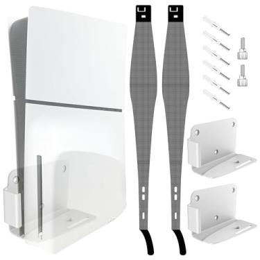 Imagem de Holembry for PS5 Slim Wall Mount Kit (2 Pack) PS5 Slim Dust Cover (2 Pack) PS5 Slim Wall Mount with Heat Dissipation Hole Bottom Screw Side Hook Buckle for PS5 Slim 2023 (Disc & Digital Edition) White