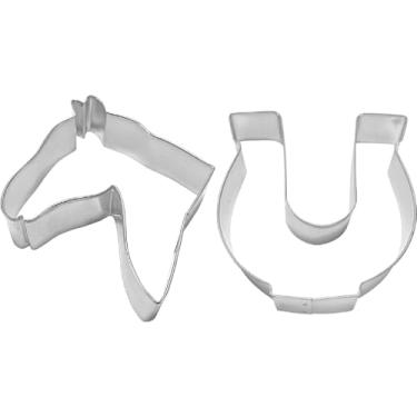 Imagem de Conjunto de 2 peças de cortadores de biscoito Western Horse da The Cookie Cutter Shop - Cortadores de biscoito com cabeça de cavalo e ferradura - Aço banhado a estanho - Feito nos EUA