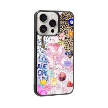 Imagem de qizjio Capa de telefone estética Y2K protetora à prova de choque vintage colagem de martini preppy cheetah impressão capas de telefone para iPhone 16 Pro