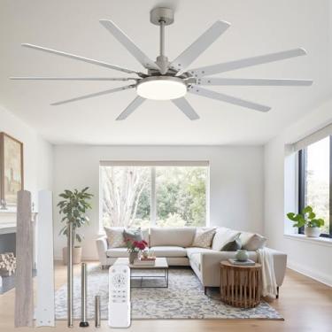 Imagem de Ventiladores de teto modernos grandes de níquel escovado de 182 cm com luzes e controle remoto, ventilador de teto interno/externo com 10 lâminas, luz LED 32W 3 CCT, motor CC silencioso reversível de