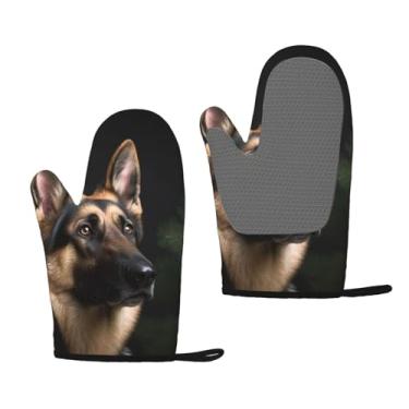 Imagem de Luvas de forno de silicone resistentes ao calor, luvas de cozinha forradas de algodão grosso, conjunto de 2 pegadores de panela longos, flexíveis, luvas de cozinha de pastor alemão à prova d'água para