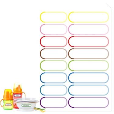Imagem de 128 etiquetas à prova d'água para creche – etiquetas reutilizáveis com nome de mamadeira, adesivos escolares infantis para lancheiras, garrafas de água e suprimentos
